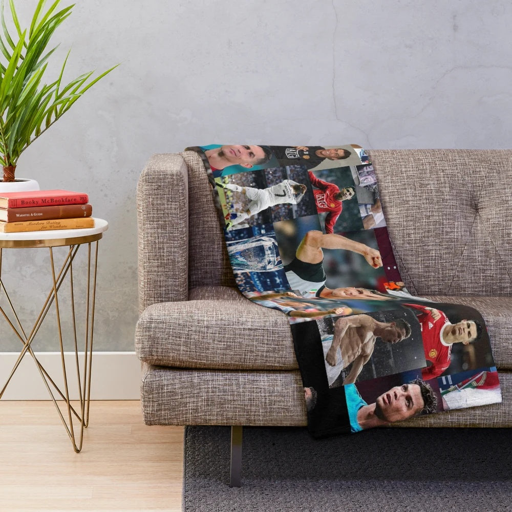 Ronaldo collage plush blanket featuring the legendary footballer