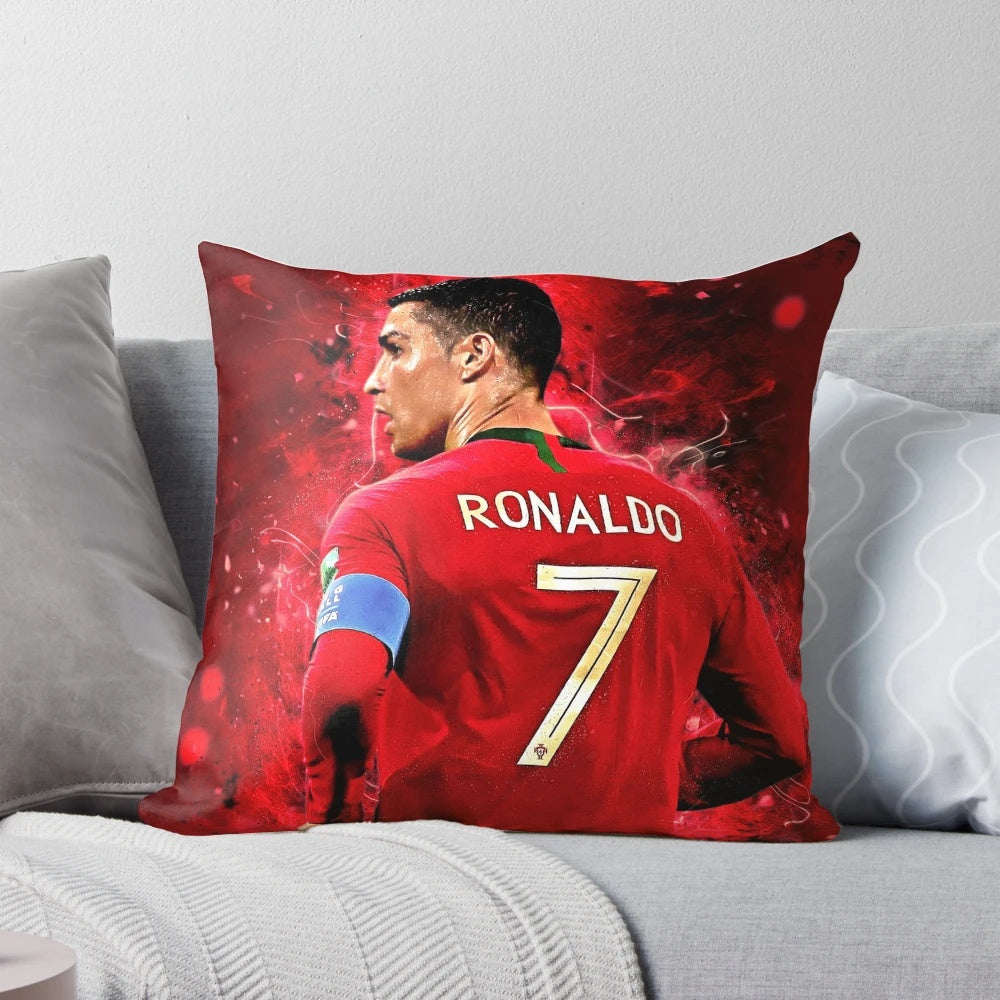 Ronaldo-themed custom pillow with player's portrait and soccer ball design