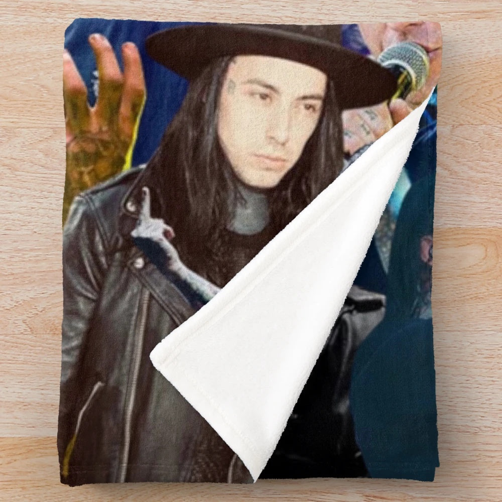 Ronnie Radke photo collage printed on a soft, cozy plush blanket