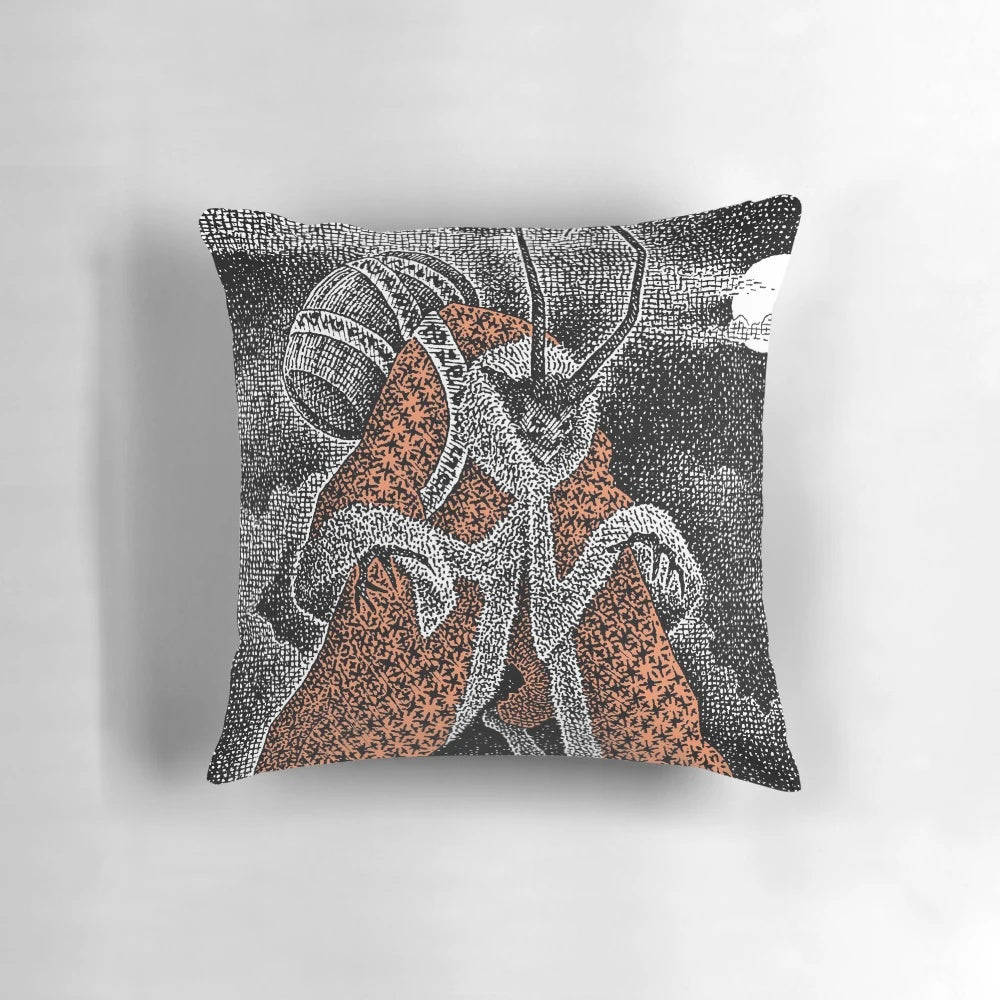 Rooftop pillow with a spooky Santa Claus design, perfect for holiday home decor.