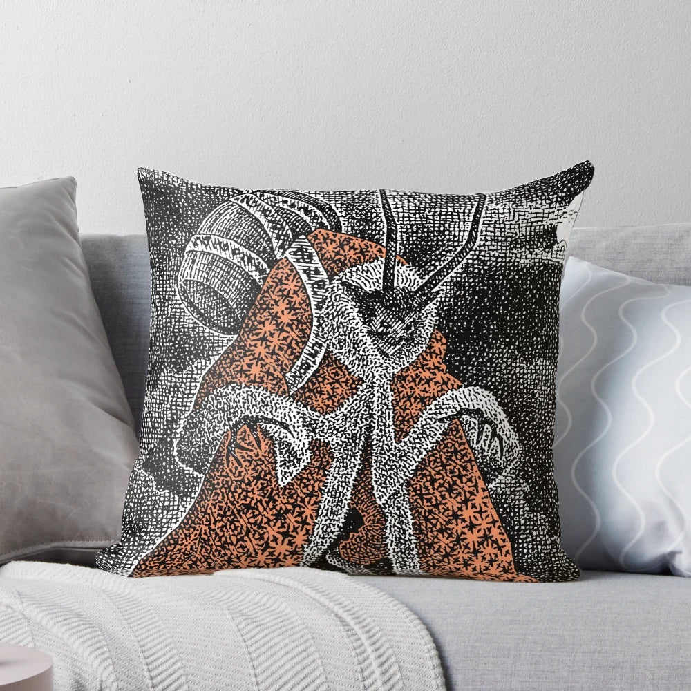 Rooftop pillow with a spooky Santa Claus design, perfect for holiday home decor.