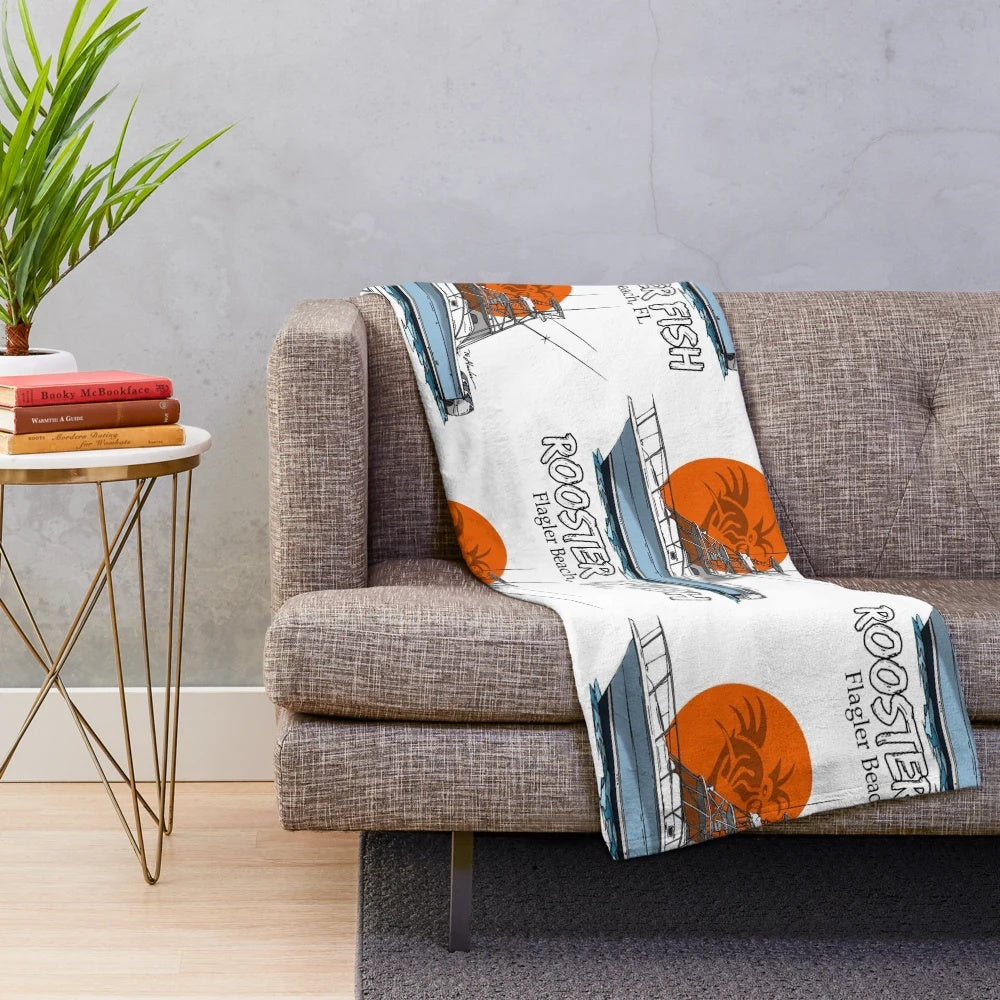 Rooster fish plush blanket featuring Flagler Beach, Florida scenery