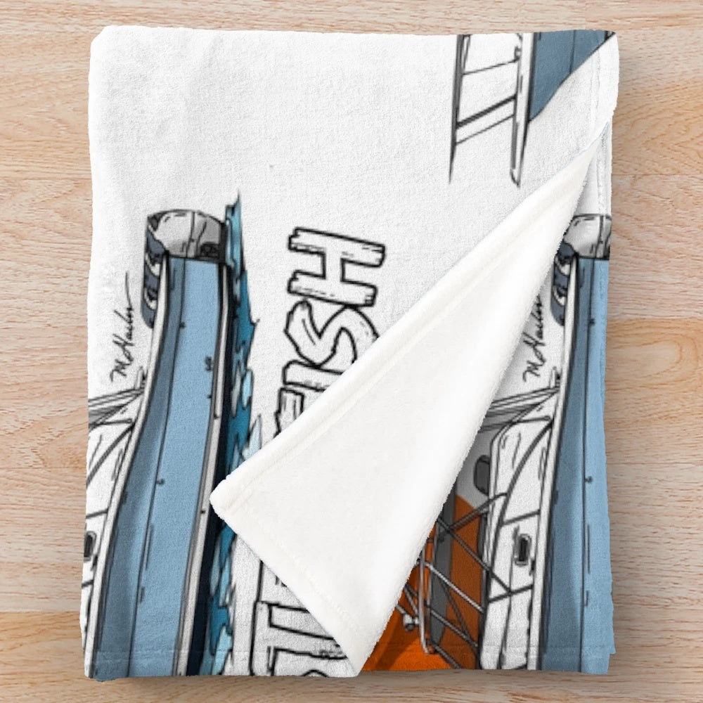 Rooster fish plush blanket featuring Flagler Beach, Florida scenery