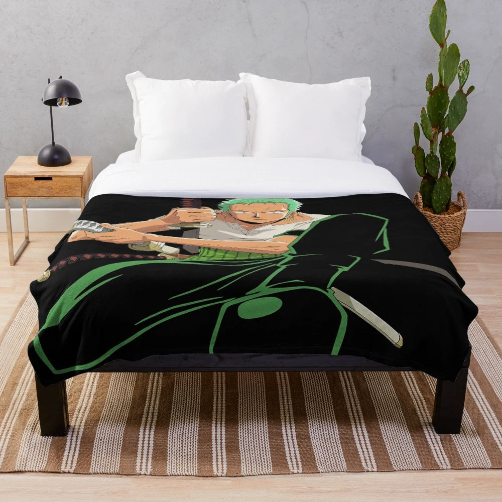 Roronoa Zoro inspired plush blanket featuring the popular One Piece anime character