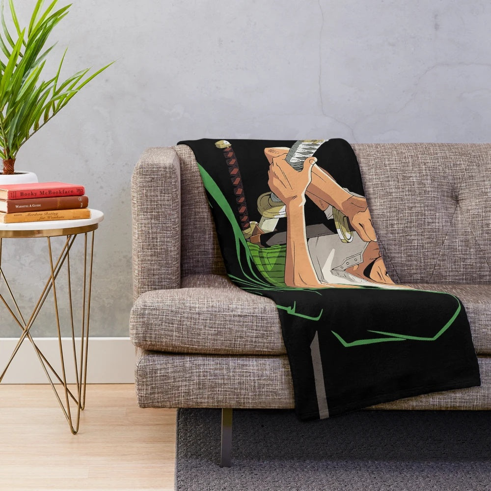 Roronoa Zoro inspired plush blanket featuring the popular One Piece anime character