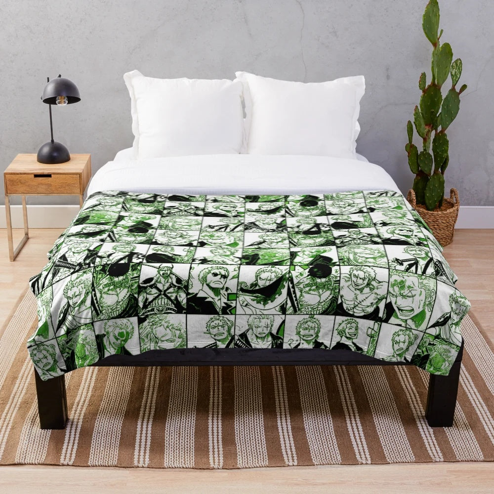 Roronoa Zoro from One Piece Manga Panel Collage Plush Blanket