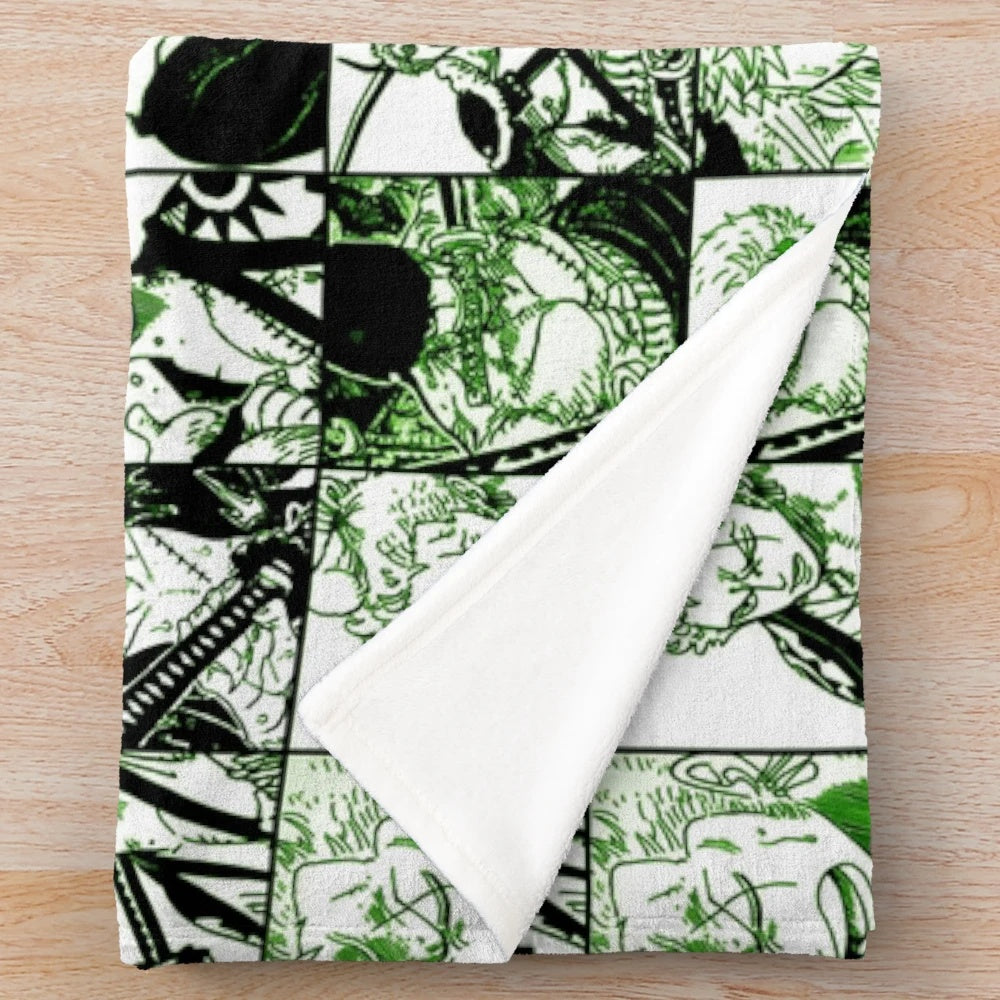 Roronoa Zoro from One Piece Manga Panel Collage Plush Blanket