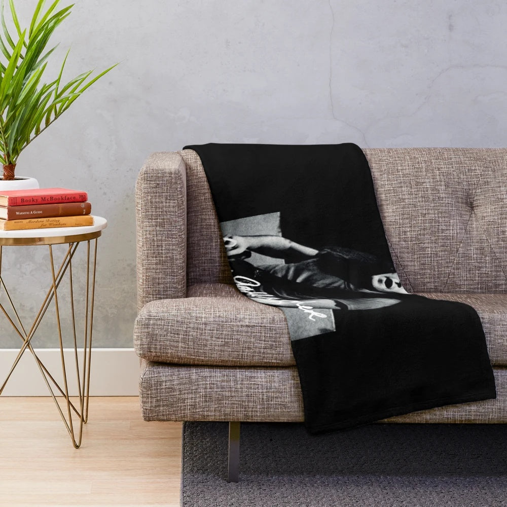 Rory Gallagher music inspired plush blanket with guitar and band logo artwork