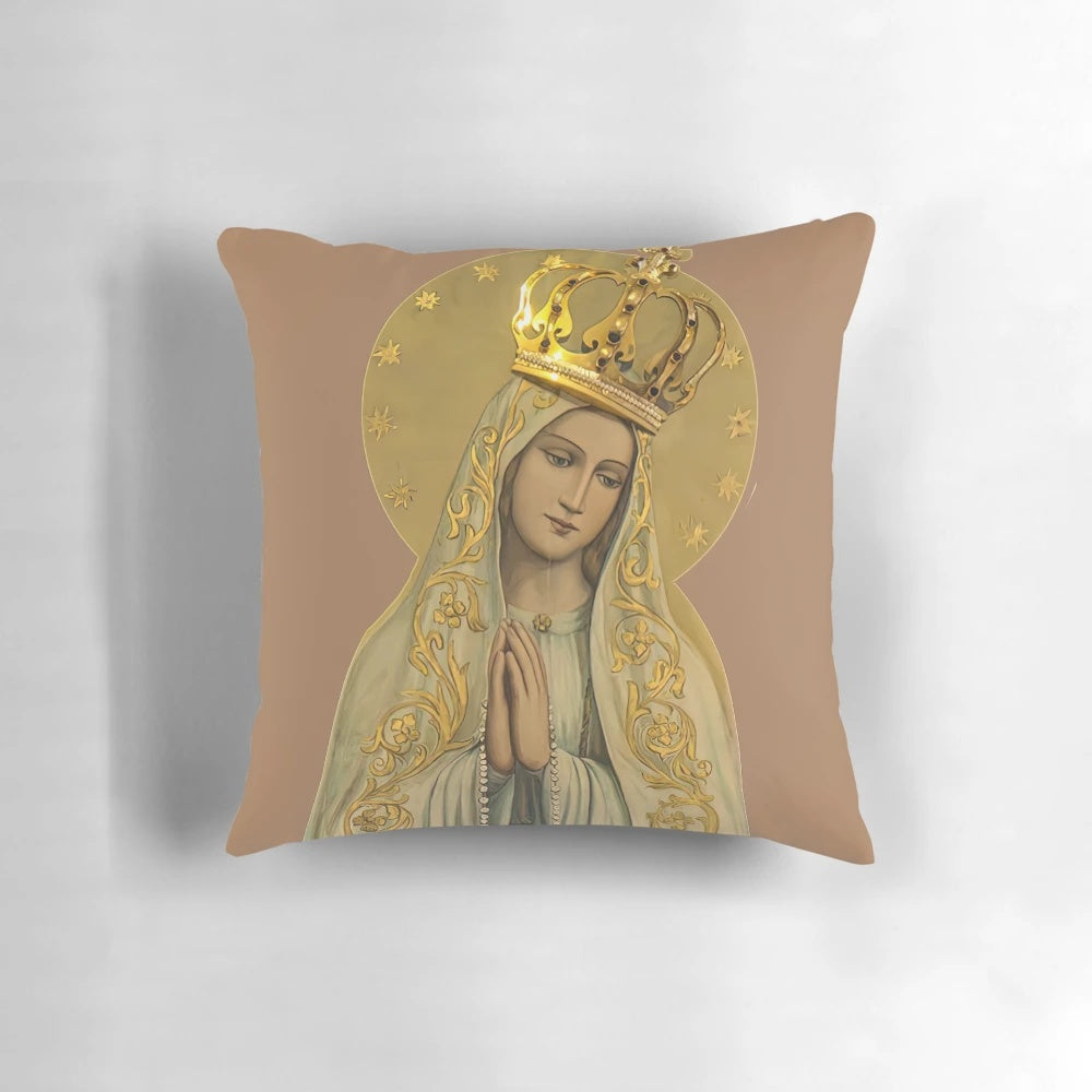 Rosary Pillow featuring a traditional depiction of the Virgin Mary and the Holy Rosary