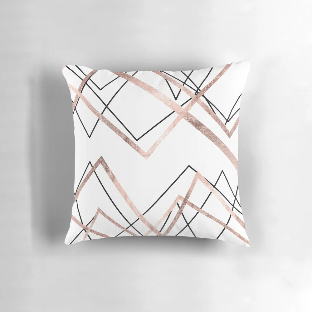 Rose gold and white triangle abstract geometric pattern throw pillow