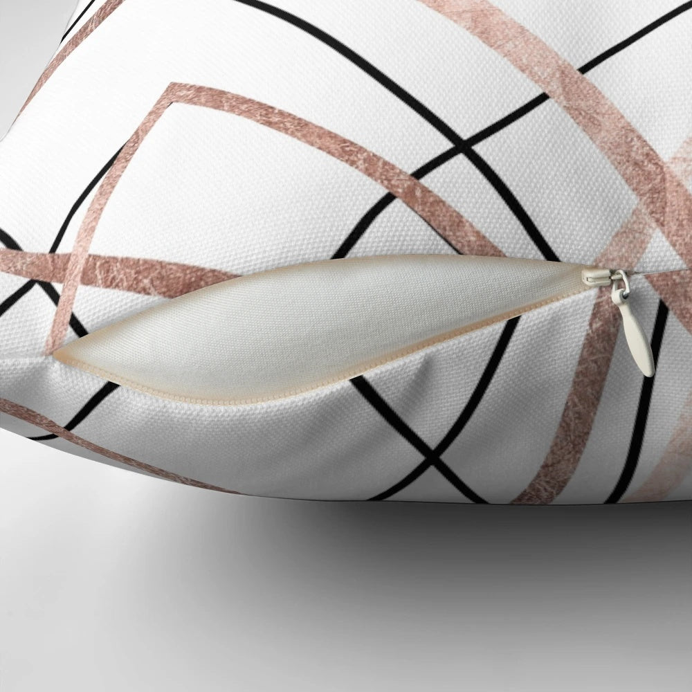 Rose gold and white triangle abstract geometric pattern throw pillow