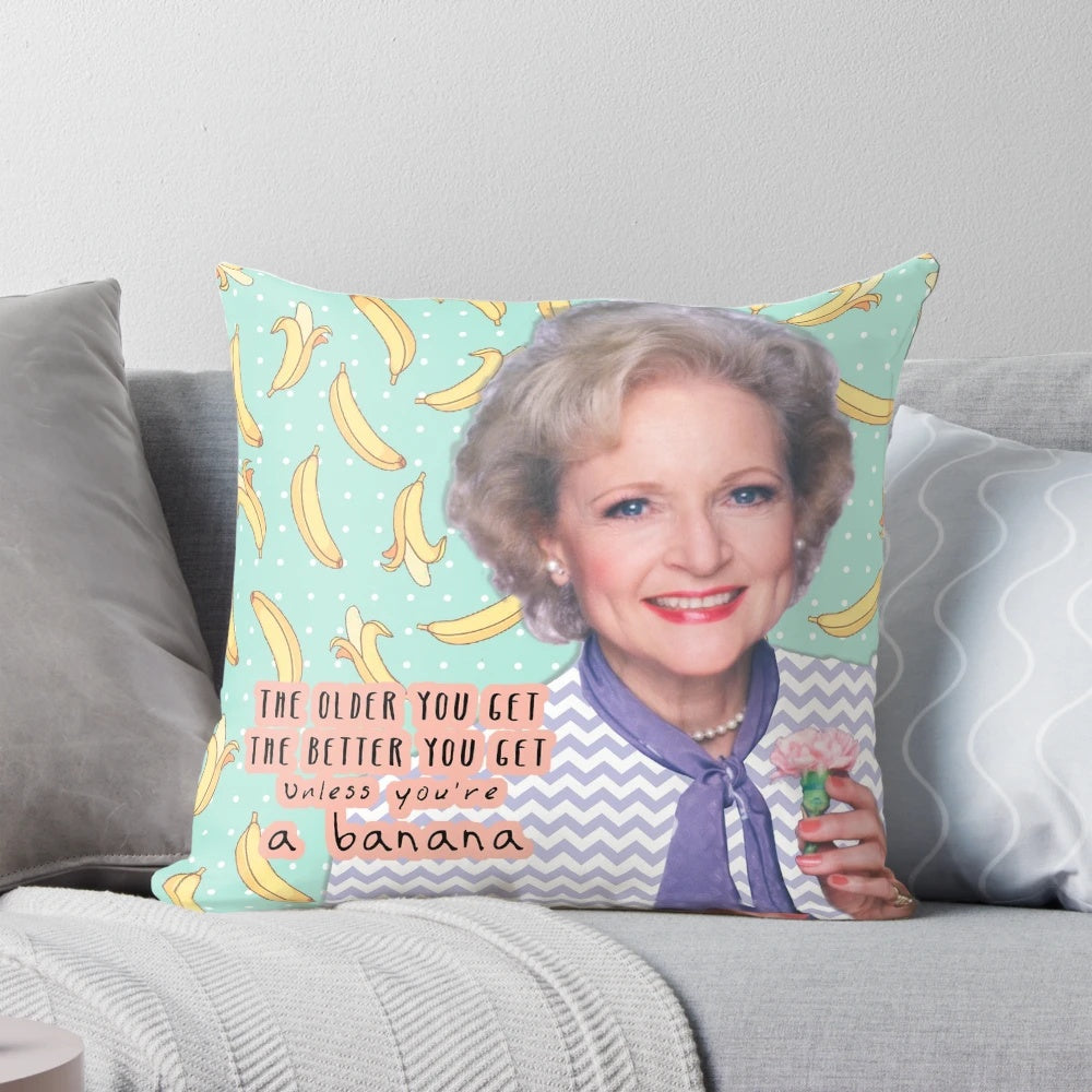 Rose Nylund, the beloved character from the 80s/90s sitcom Golden Girls, featured on a cozy pillow
