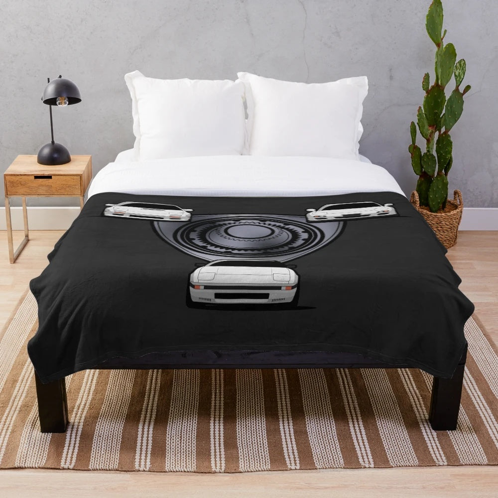Plush blanket featuring a rotary engine design for Mazda RX7 fans