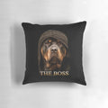 A decorative pillow featuring a Rottweiler illustration, designed by Zilly & Co.
