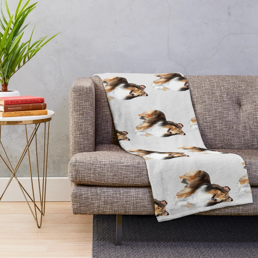Rough collie inspired plush blanket with a soft, fluffy design