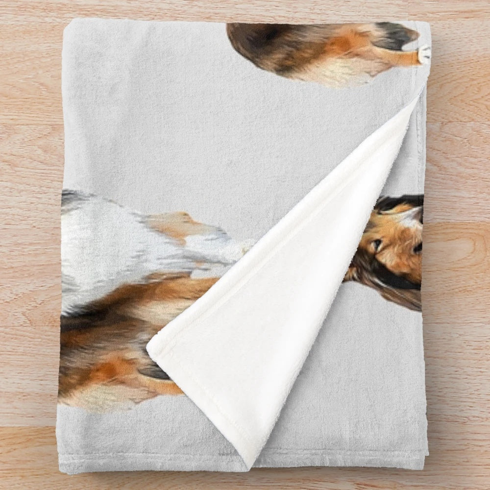 Rough collie inspired plush blanket with a soft, fluffy design