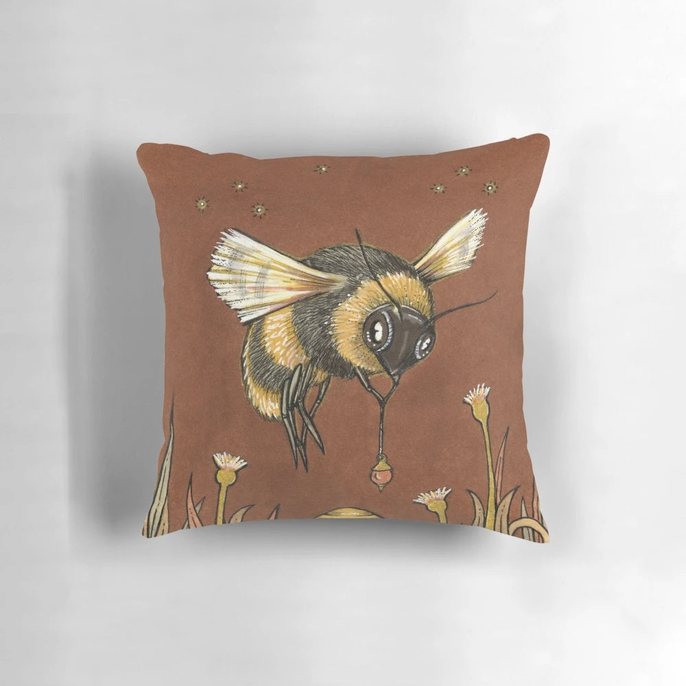 Royal Bee Pillow with Intricate Floral Designs and Flying Bees
