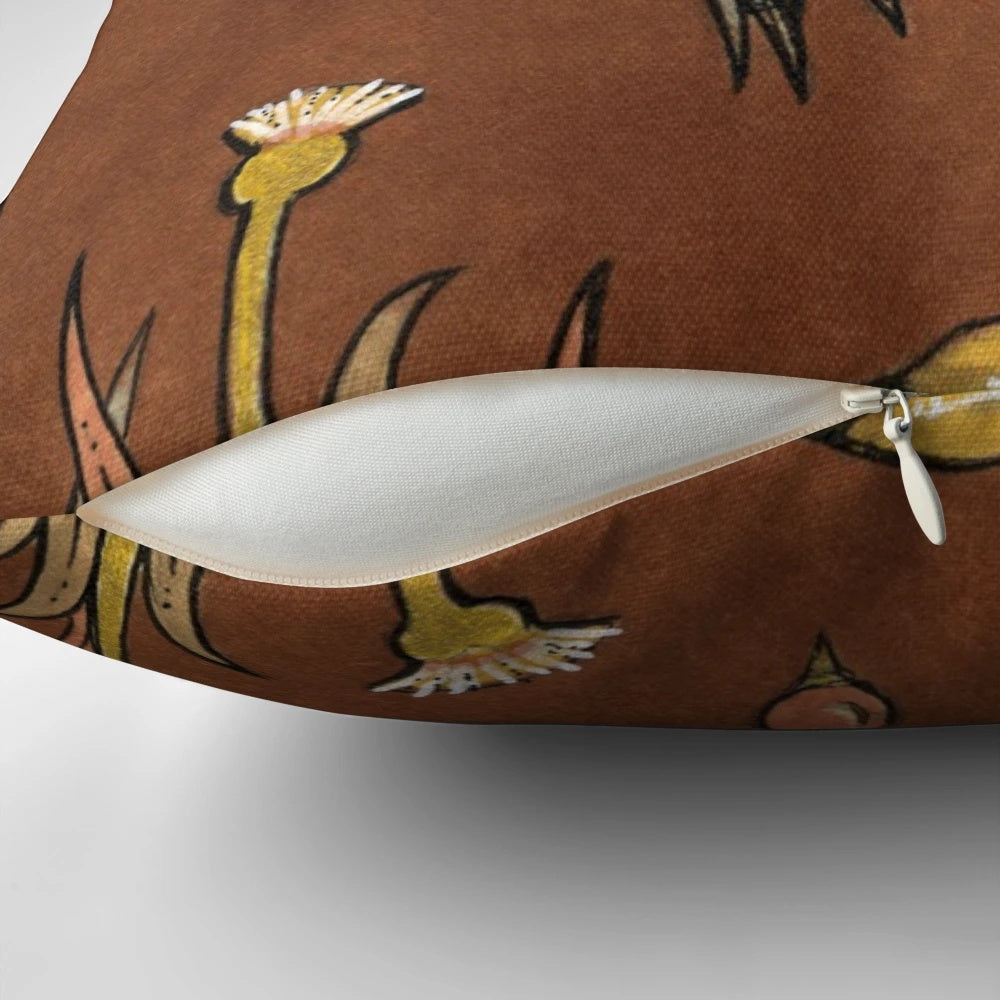 Royal Bee Pillow with Intricate Floral Designs and Flying Bees