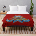 Royal Regiment of Artillery inspired plush blanket with artillery emblem and motto