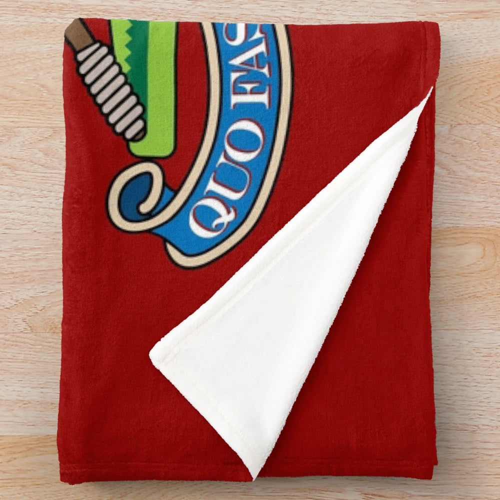 Royal Regiment of Artillery inspired plush blanket with artillery emblem and motto