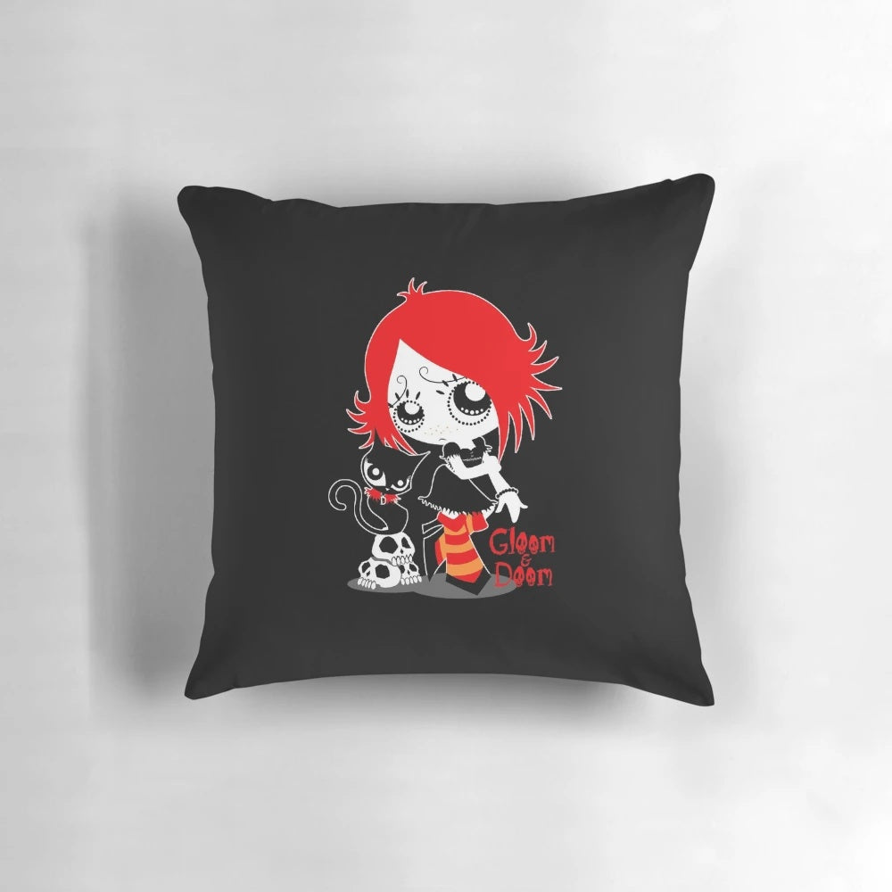 Ruby Gloom and Doom Kitty Quirky Cat Pillow for Spooky Home Decor