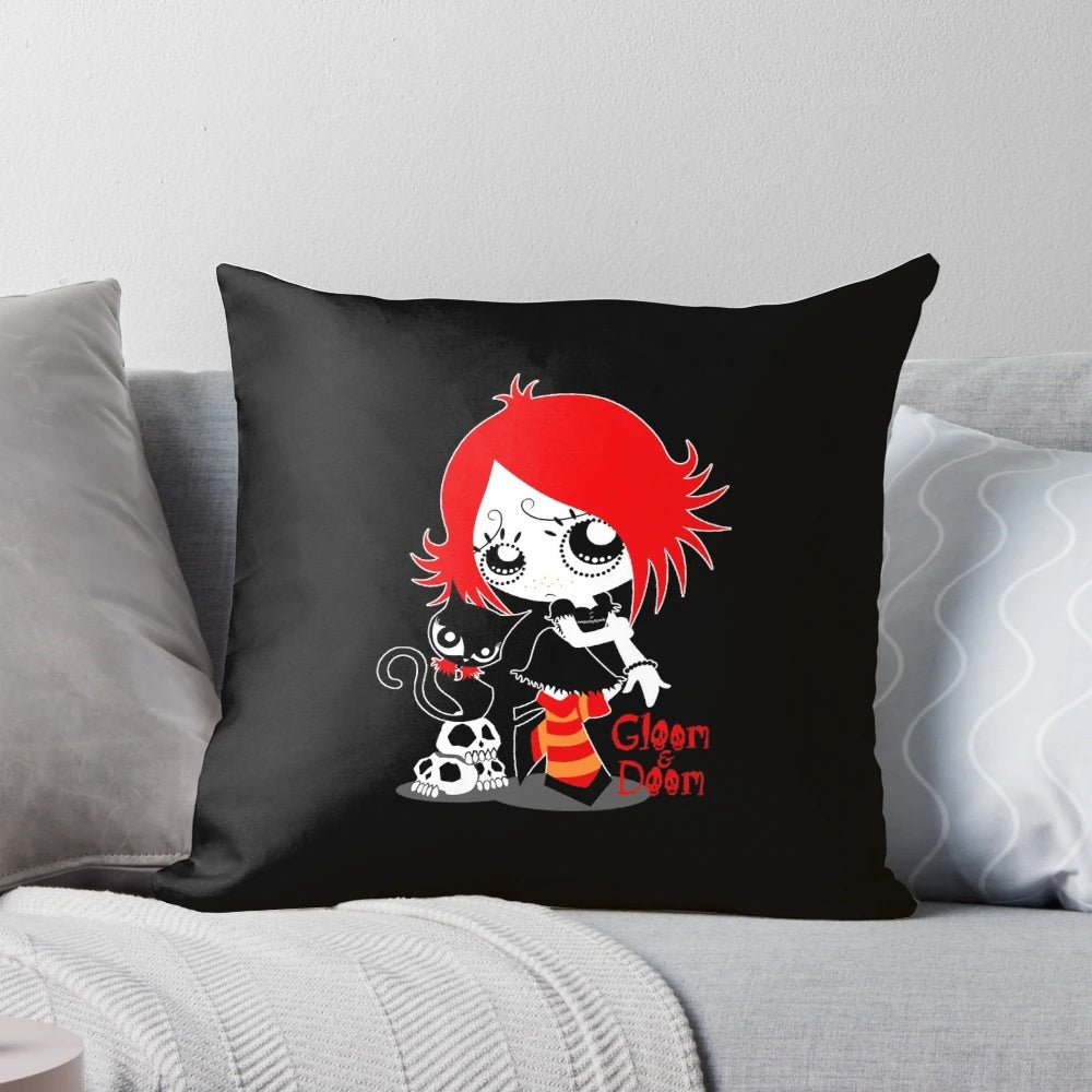 Ruby Gloom and Doom Kitty Quirky Cat Pillow for Spooky Home Decor