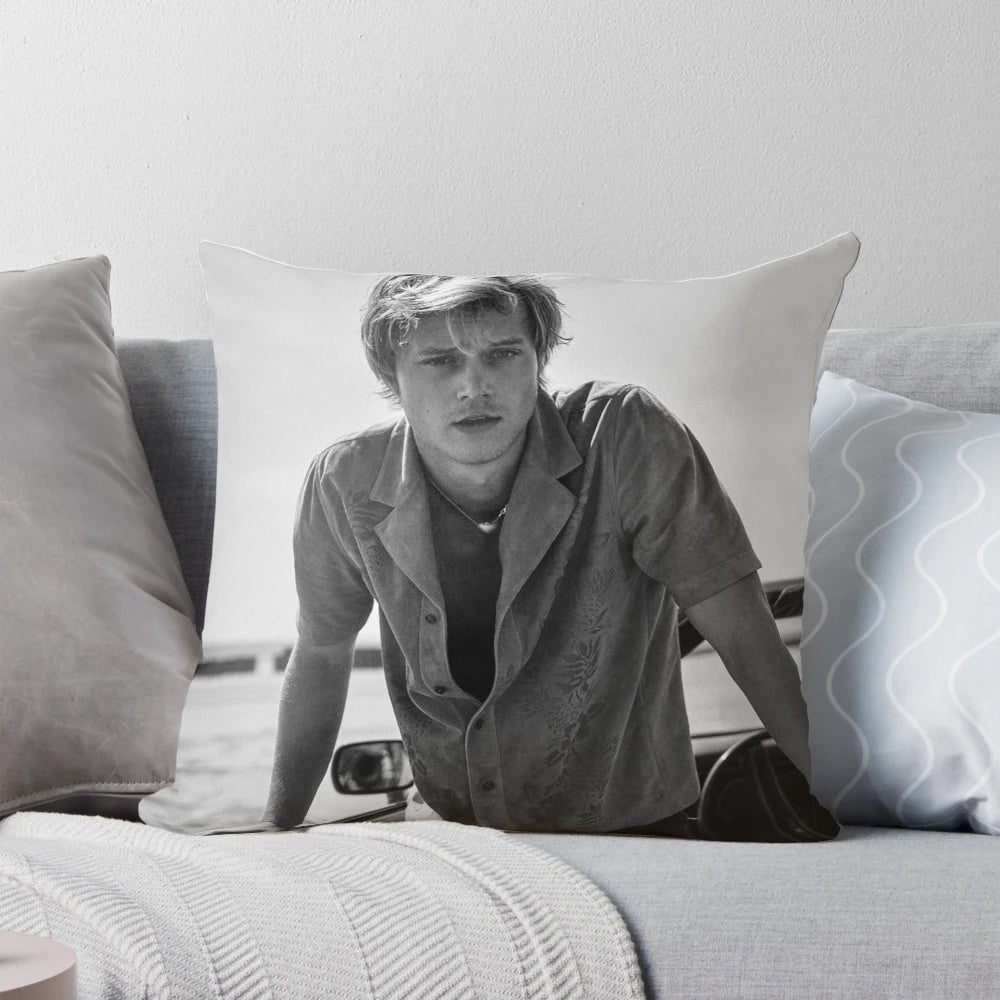 Rudy Pankow inspired fan-made pillow featuring the character JJ Maybank from the Netflix series "Outer Banks"