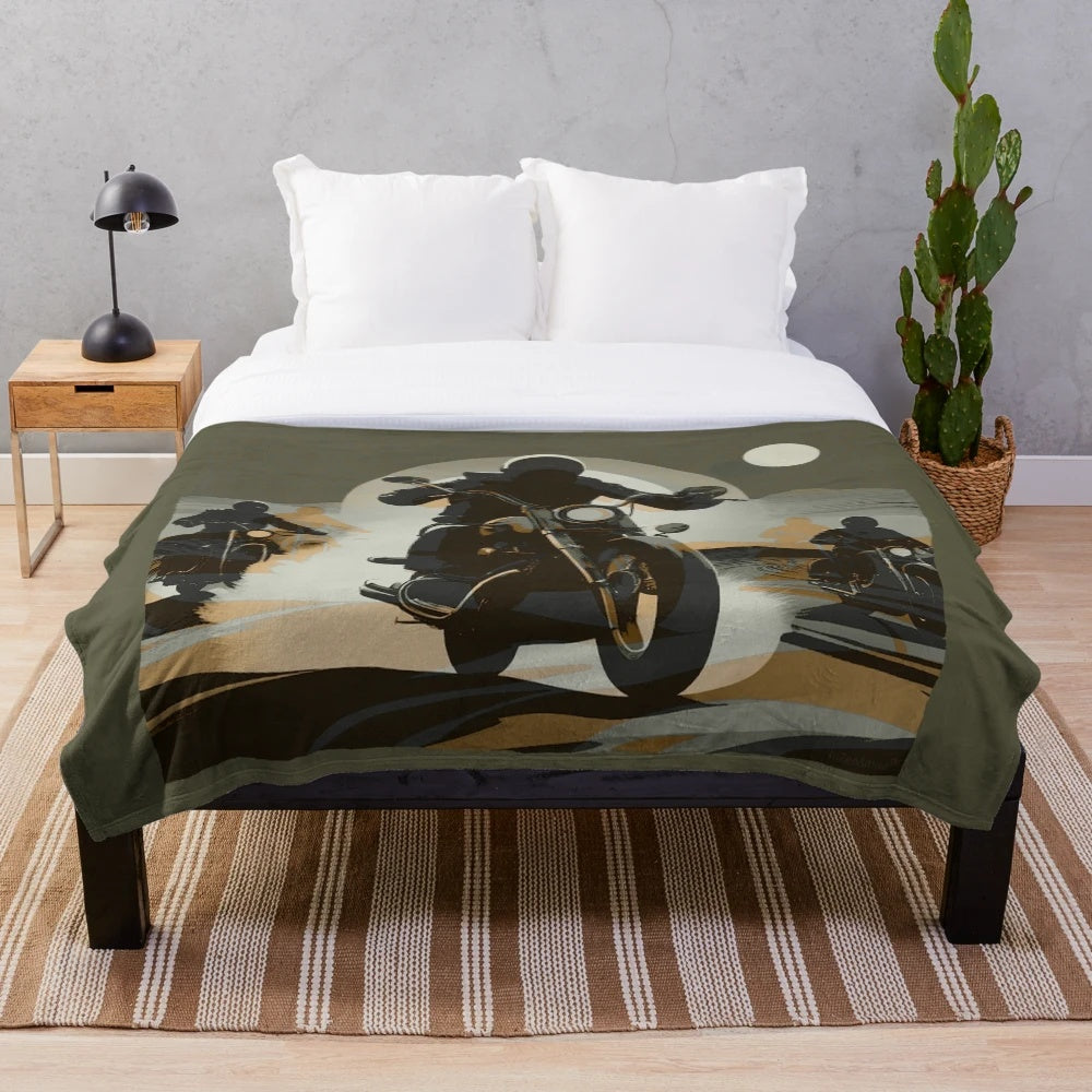 Plush blanket for motorcycle enthusiasts and adventure seekers