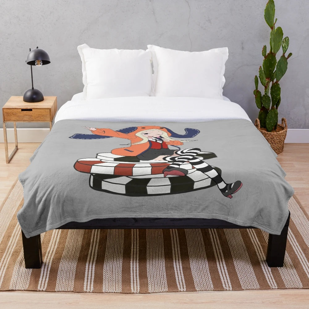 Runa Yomozuki inspired anime plush blanket with gambling themed design