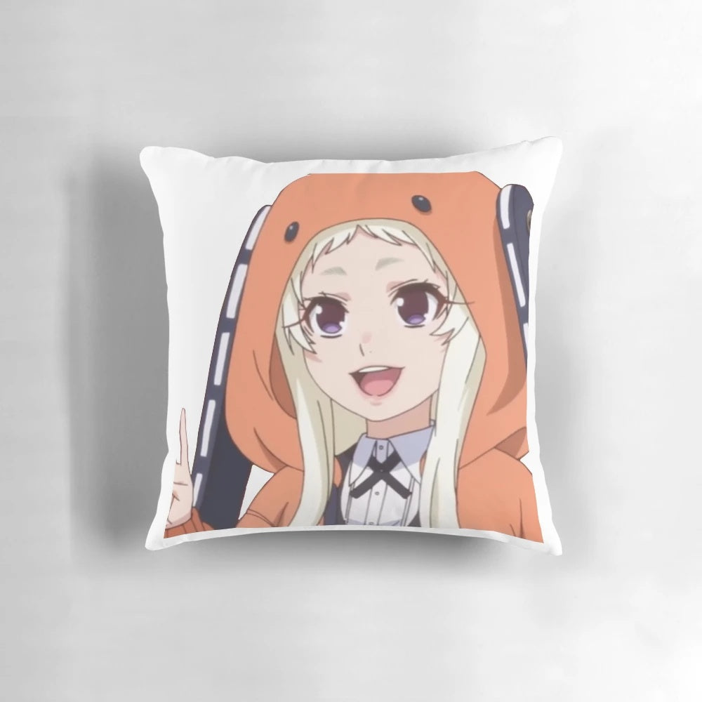 Runa Yomozuki, the smiling anime girl from Kakegurui, printed on a soft, comfortable pillow