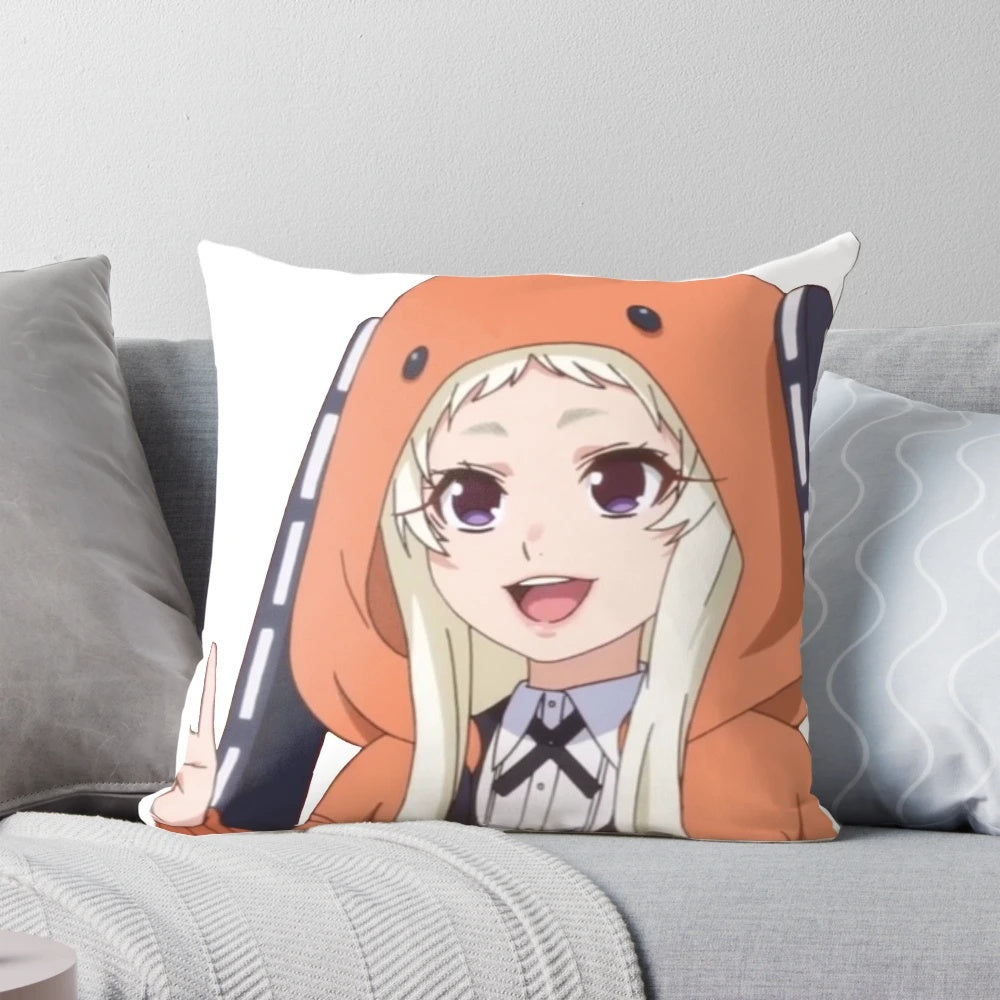 Runa Yomozuki, the smiling anime girl from Kakegurui, printed on a soft, comfortable pillow