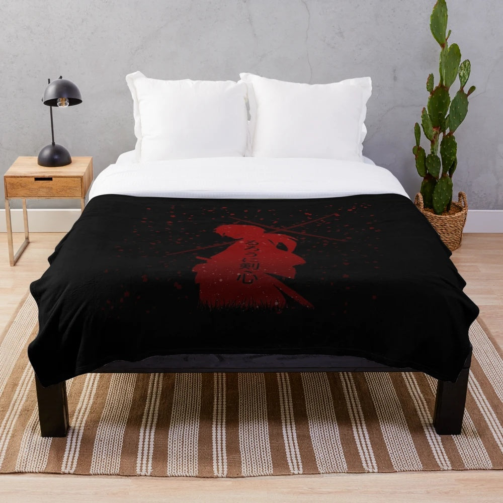 Rurouni Kenshin inspired plush blanket with anime fan art design