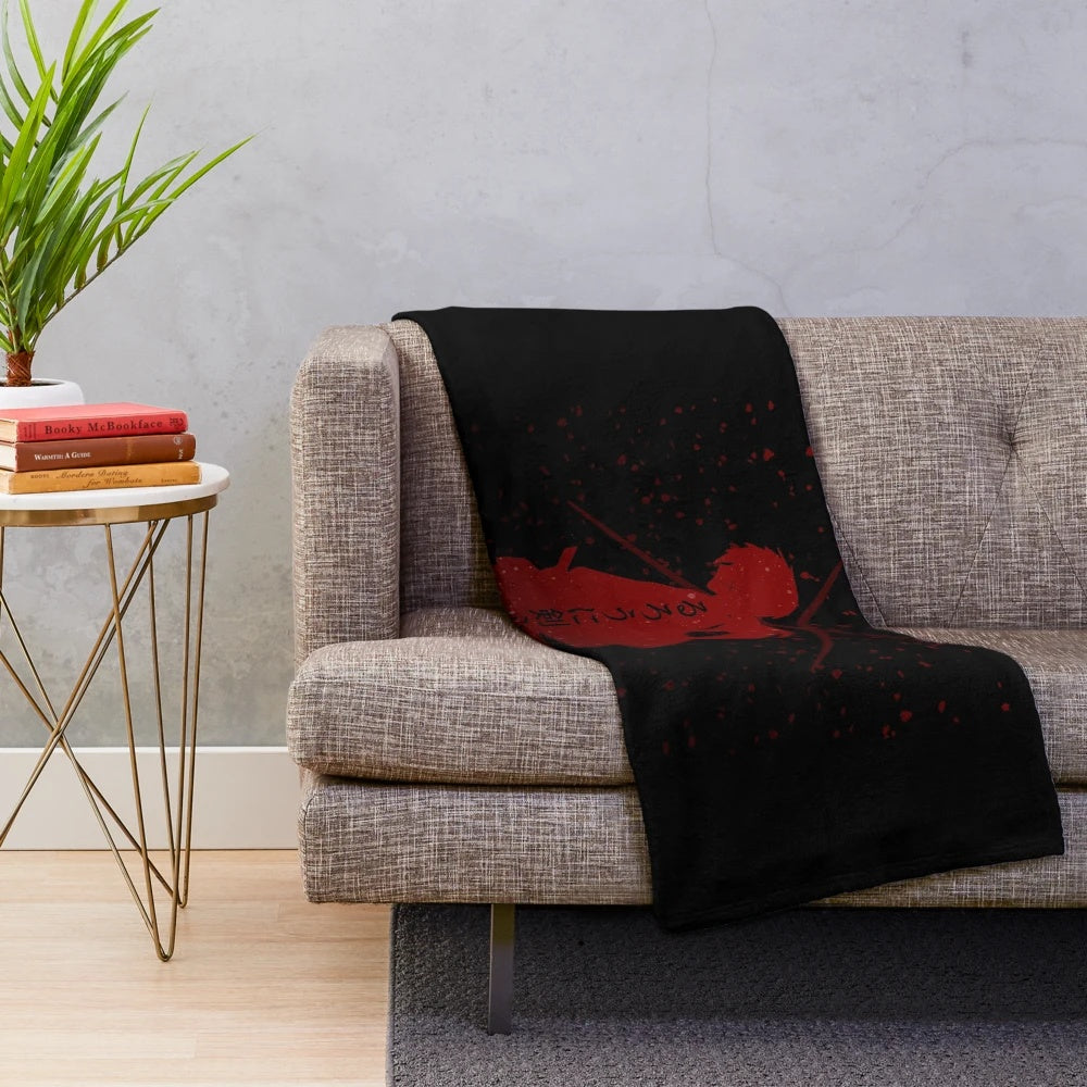 Rurouni Kenshin inspired plush blanket with anime fan art design