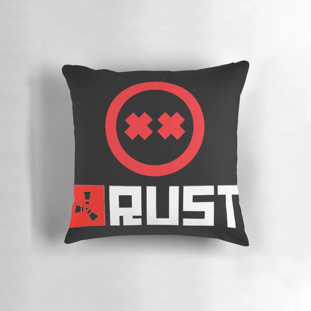 Rust Game Logo Pillow with Facepunch Survival Gaming Fanart Design
