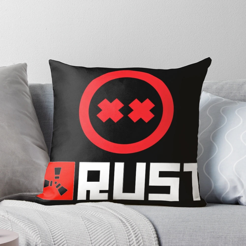 Rust Game Logo Pillow with Facepunch Survival Gaming Fanart Design