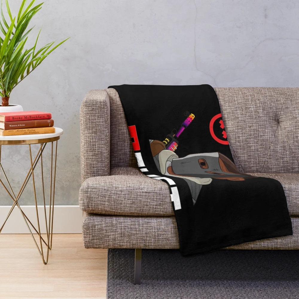 Rust video game-inspired plush blanket featuring the game's distinctive artwork and design