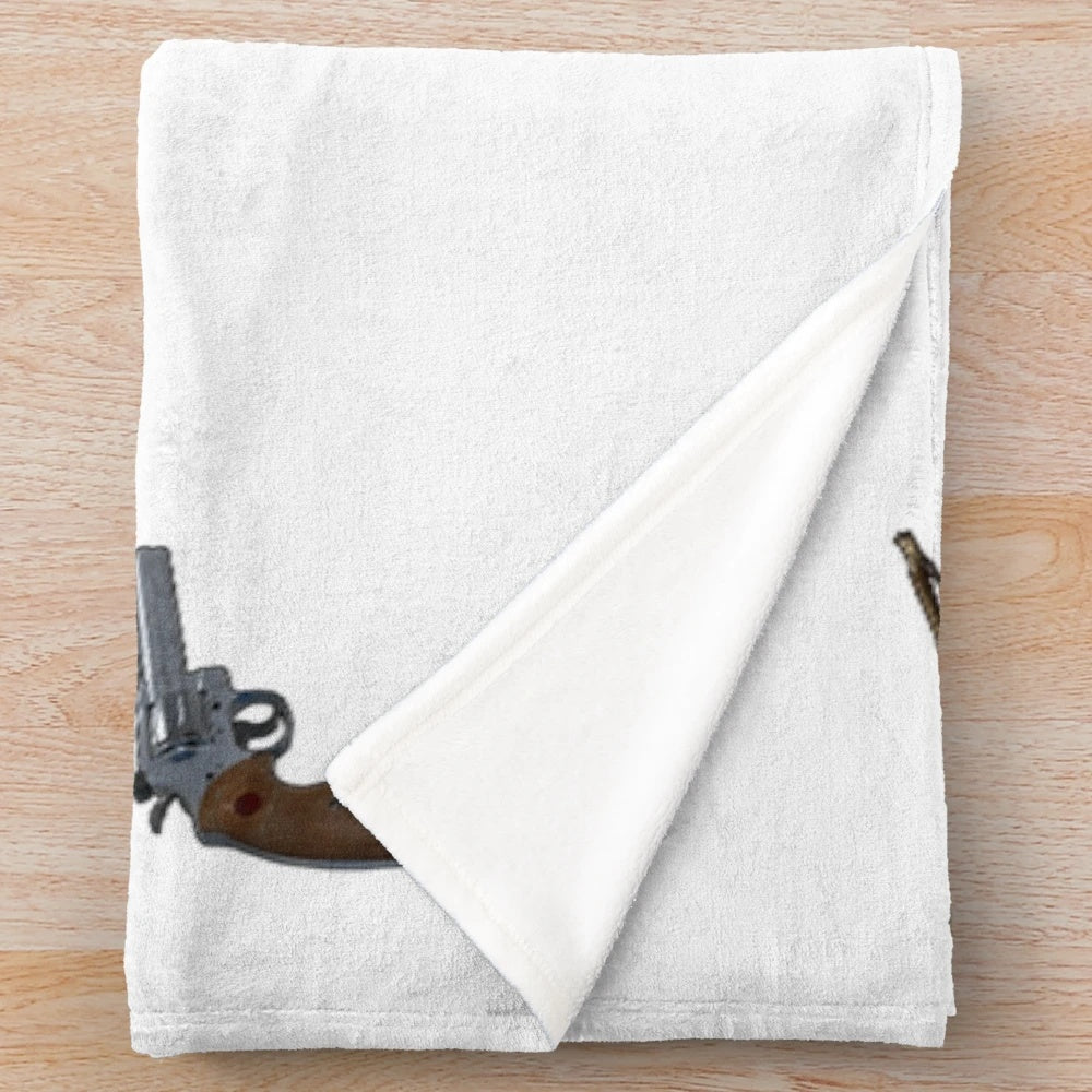 Rust-inspired plush blanket featuring a naked character on a beach