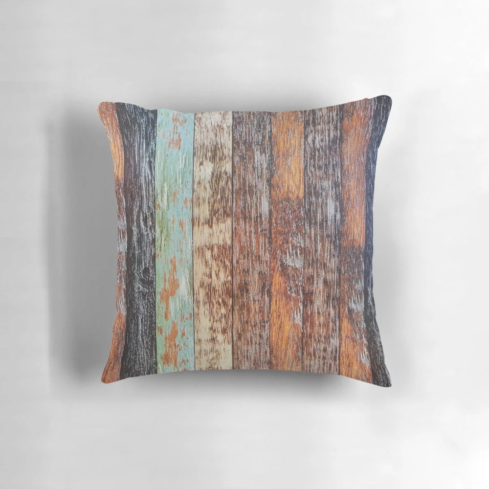 1980s style farmhouse brown barn wood texture pillow