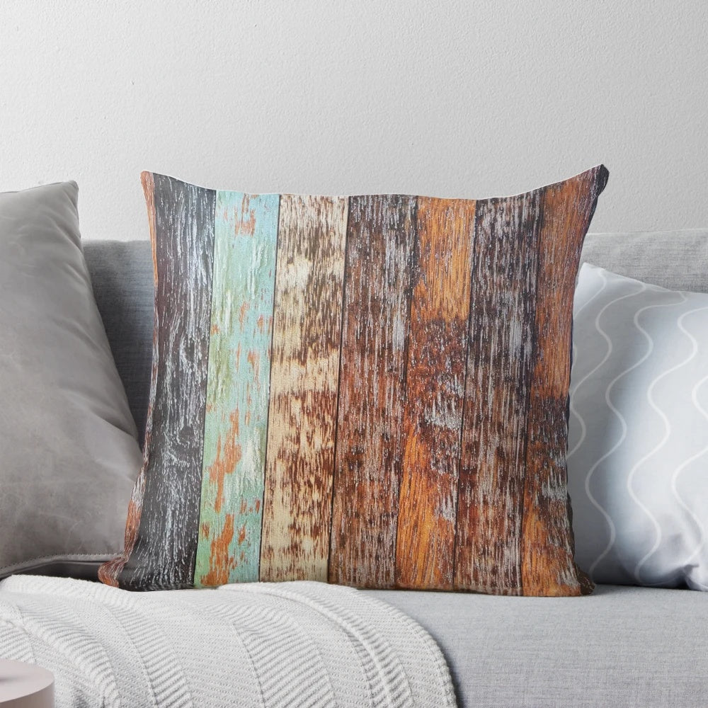 1980s style farmhouse brown barn wood texture pillow