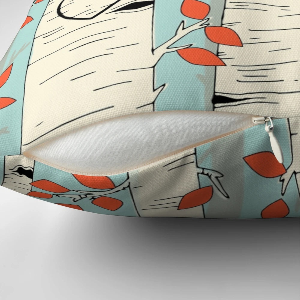 Decorative birch tree design pillow for a cozy, natural home
