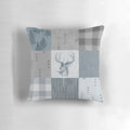 Rustic blue and grey deer patchwork design pillow