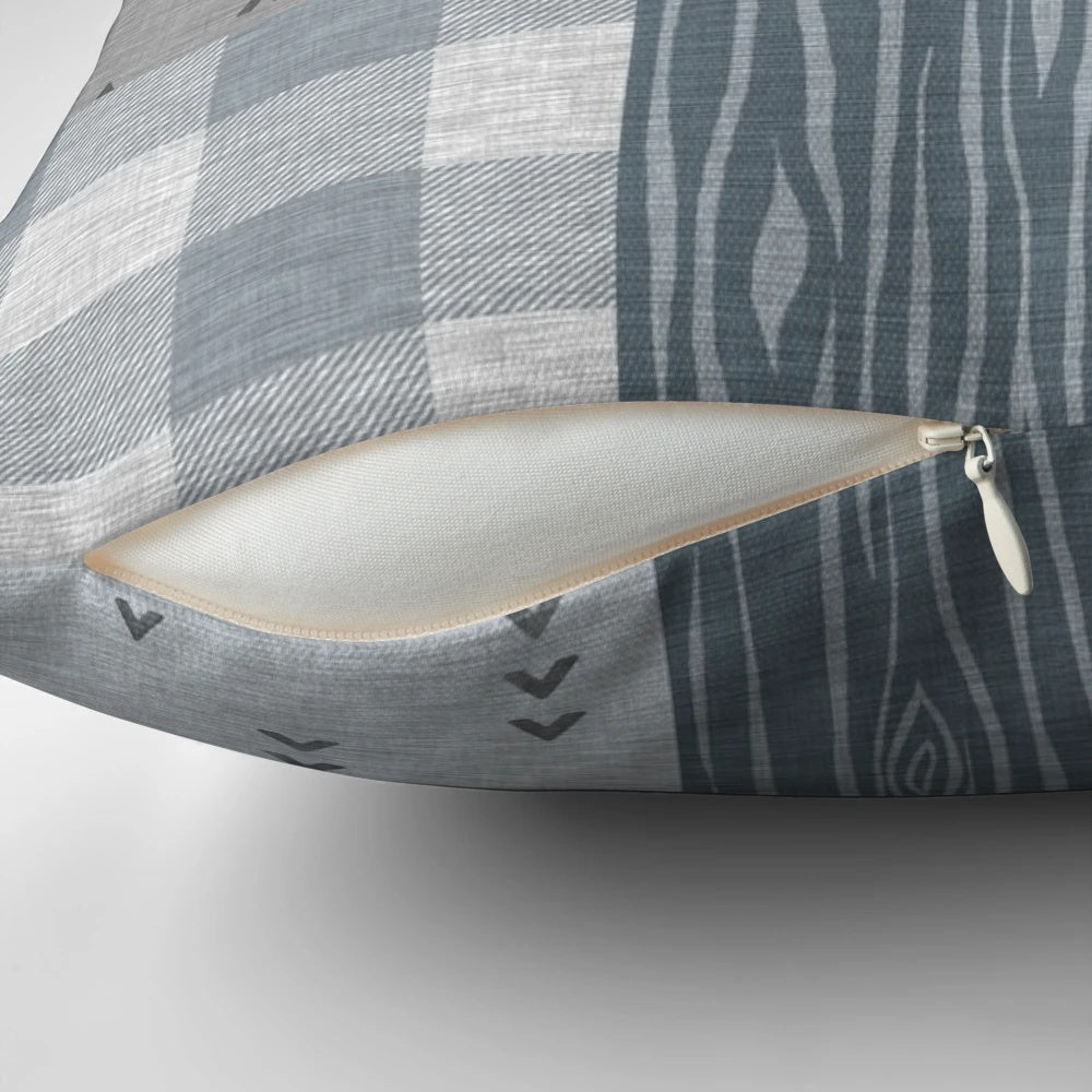 Rustic blue and grey deer patchwork design pillow