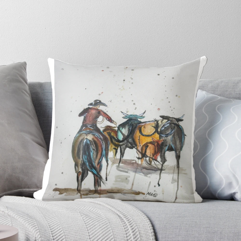 Cozy pillow with a cattle branding design, perfect for western-themed home decor
