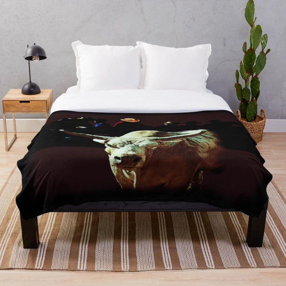 Plush blanket with bull rider, rodeo quotes, and western designs