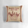 Burlap vintage-style chicken feed sack pillow for farmhouse home decor