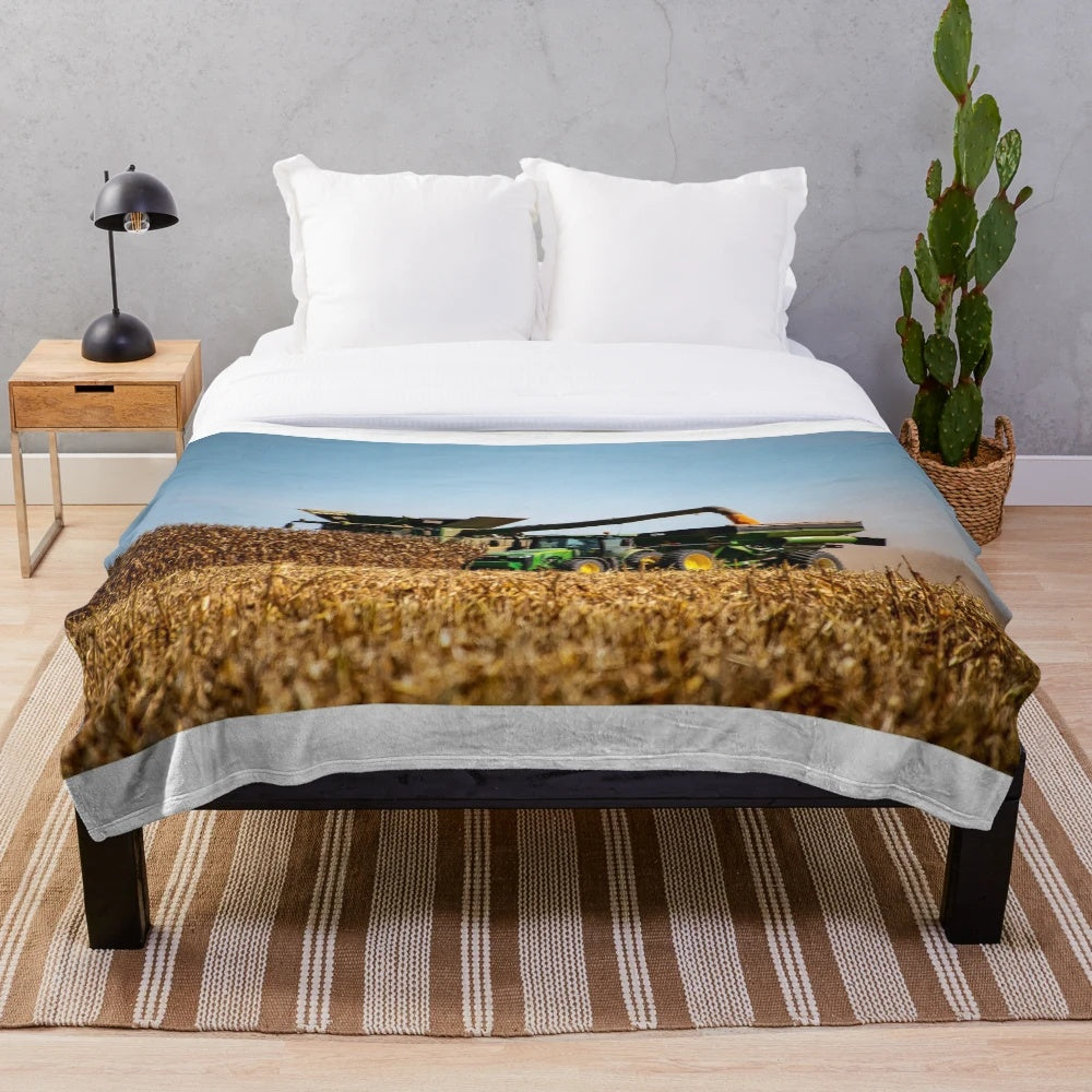 Corn harvest plush blanket with rustic farm design