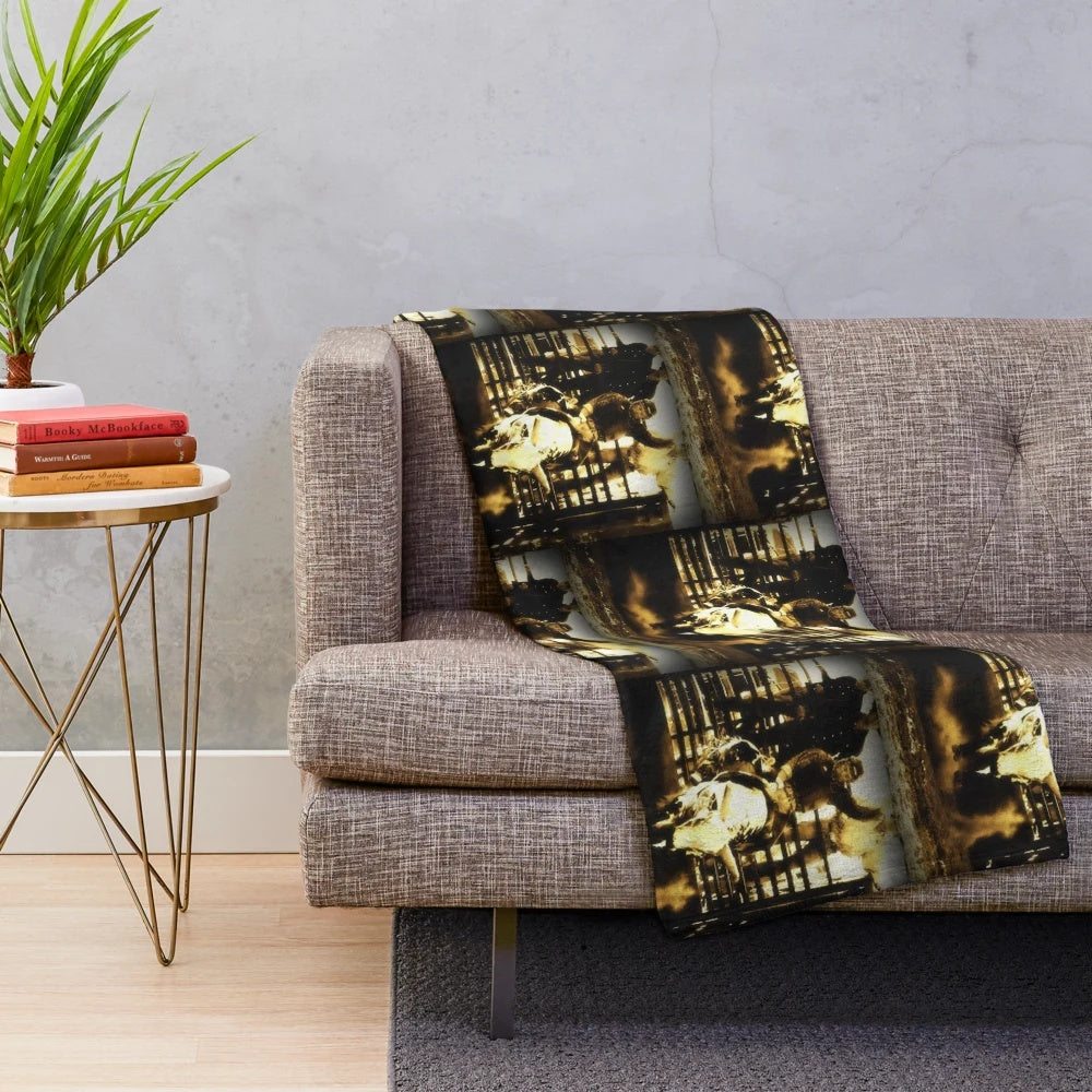 Rustic country western plush blanket with cowboy and bull riding rodeo theme