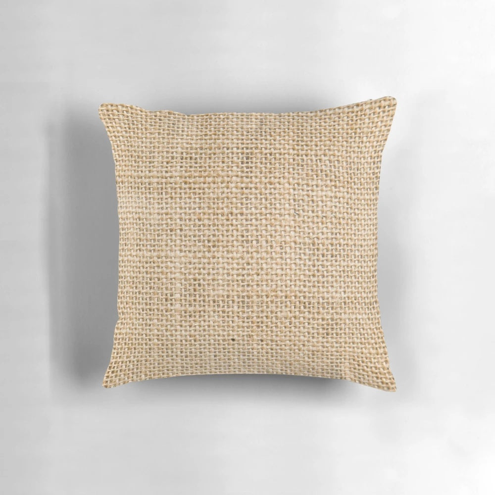 Rustic custom designed pillow with printed burlap pattern