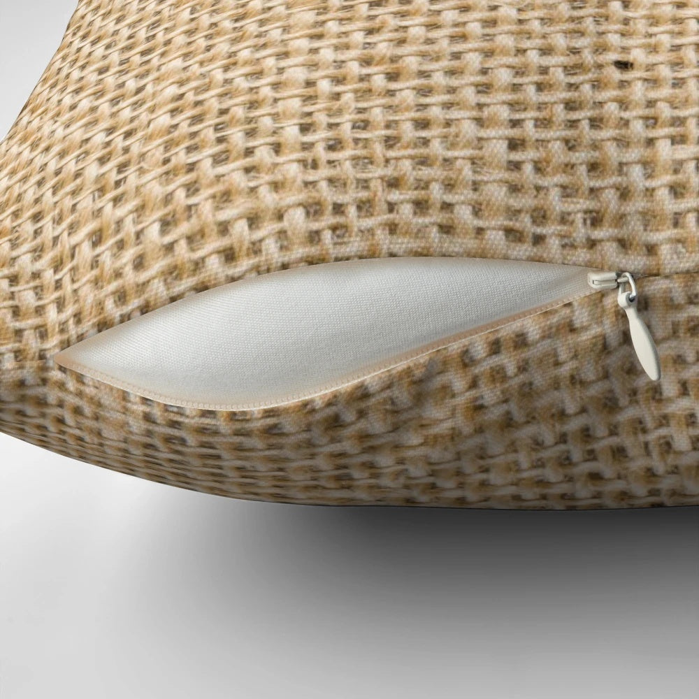 Rustic custom designed pillow with printed burlap pattern