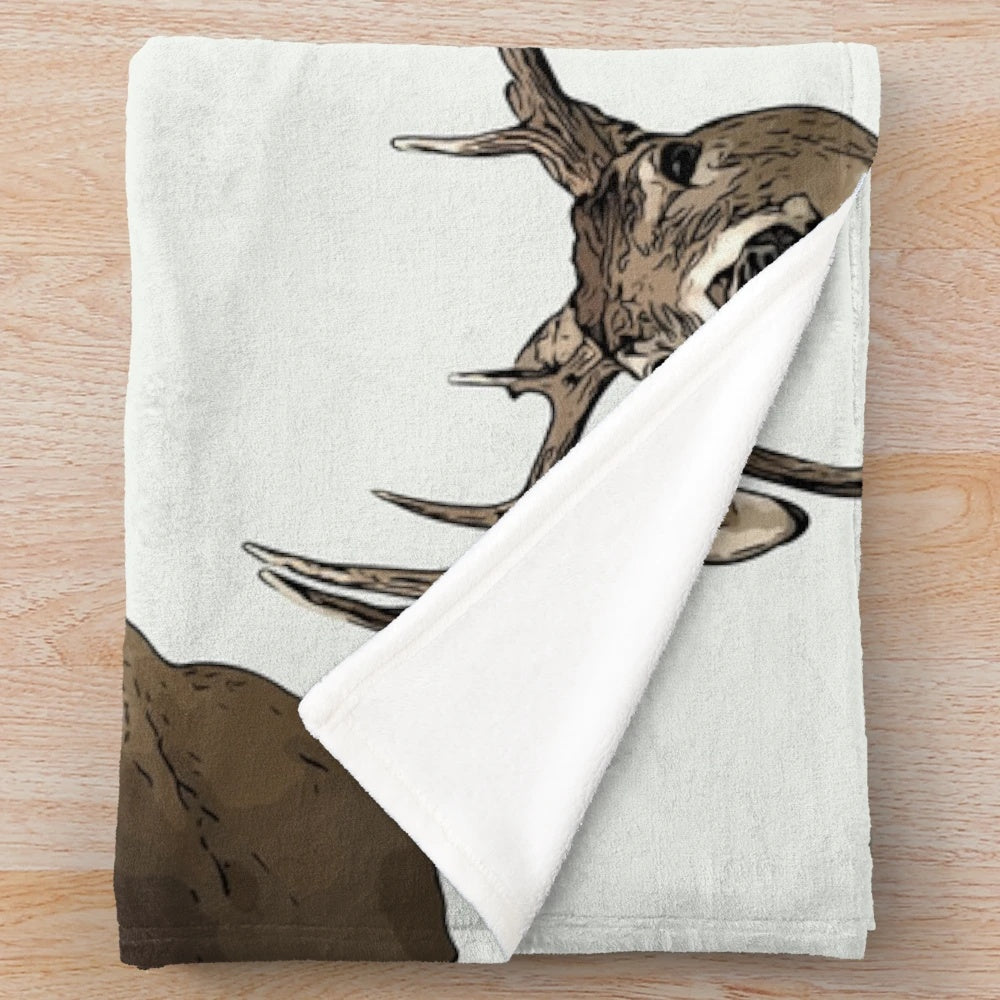 Rustic plush blanket with deer antlers and wildlife in a farmhouse collage design
